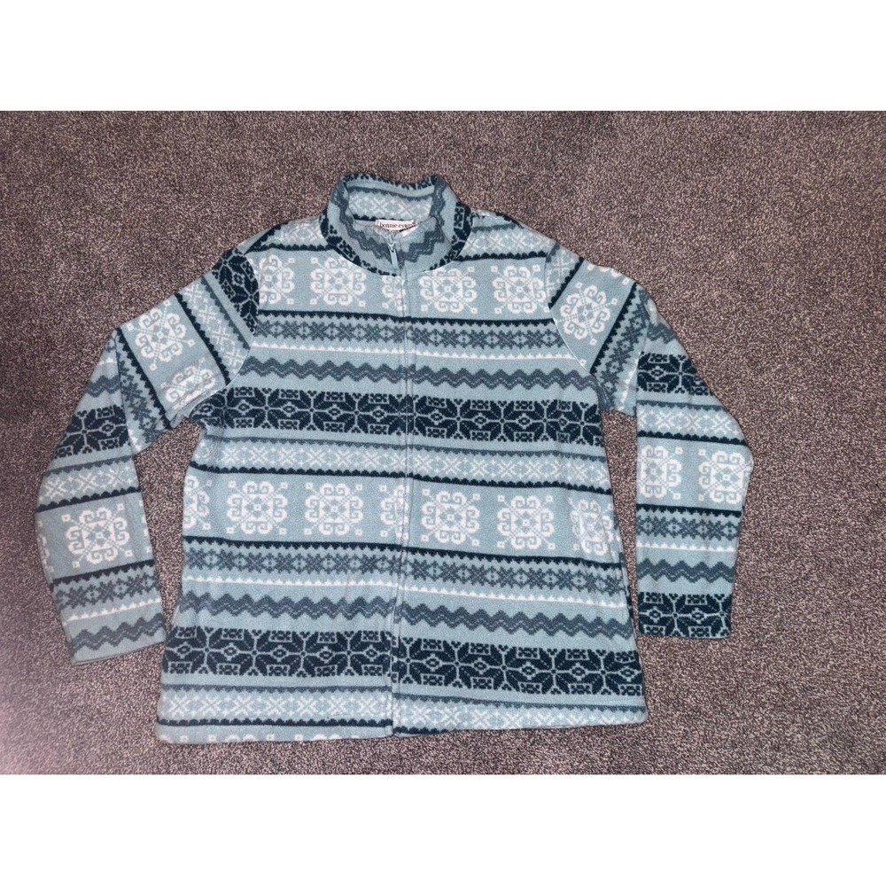 Bonnie Evan's Women's Blue Patterned Full‎ Front Zip Sweater Size Medium